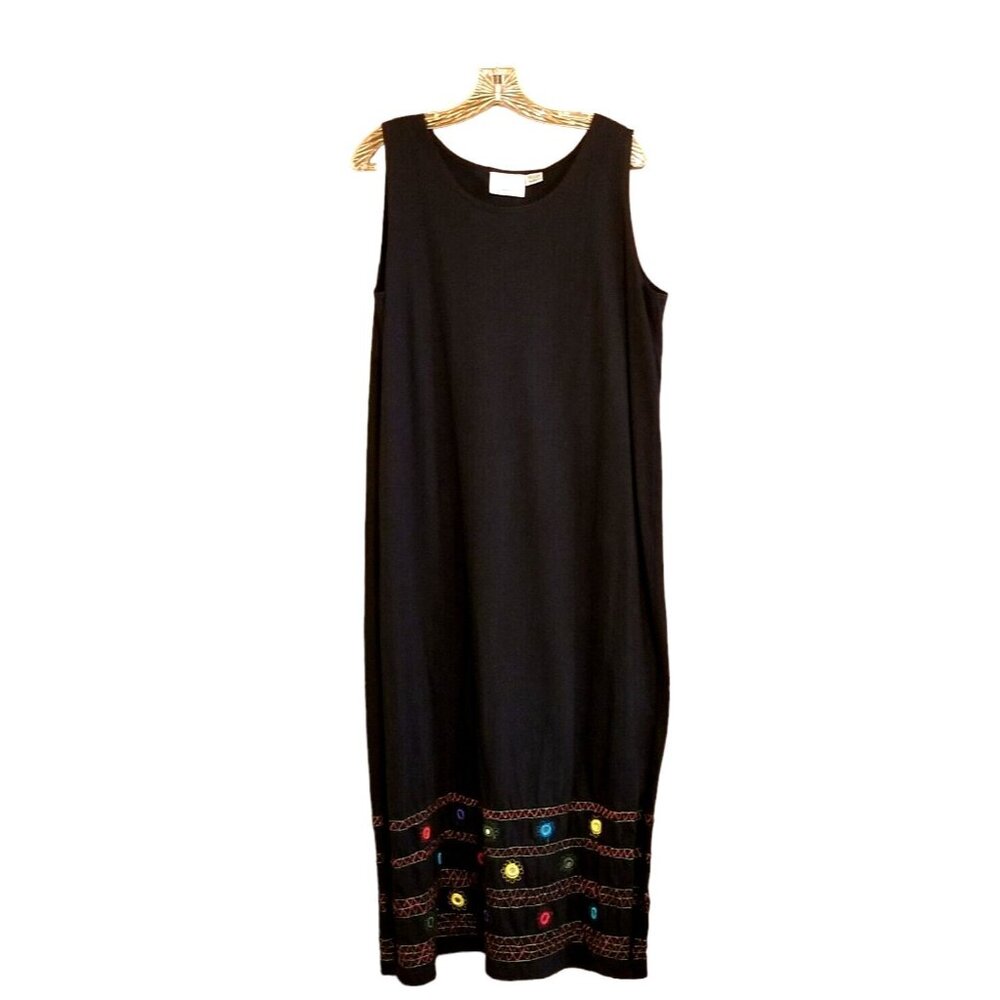 Vintage Tropico Beachy Black Cotton Knit‎ Maxi Dress XL 2 Pc Dress Top Embellish